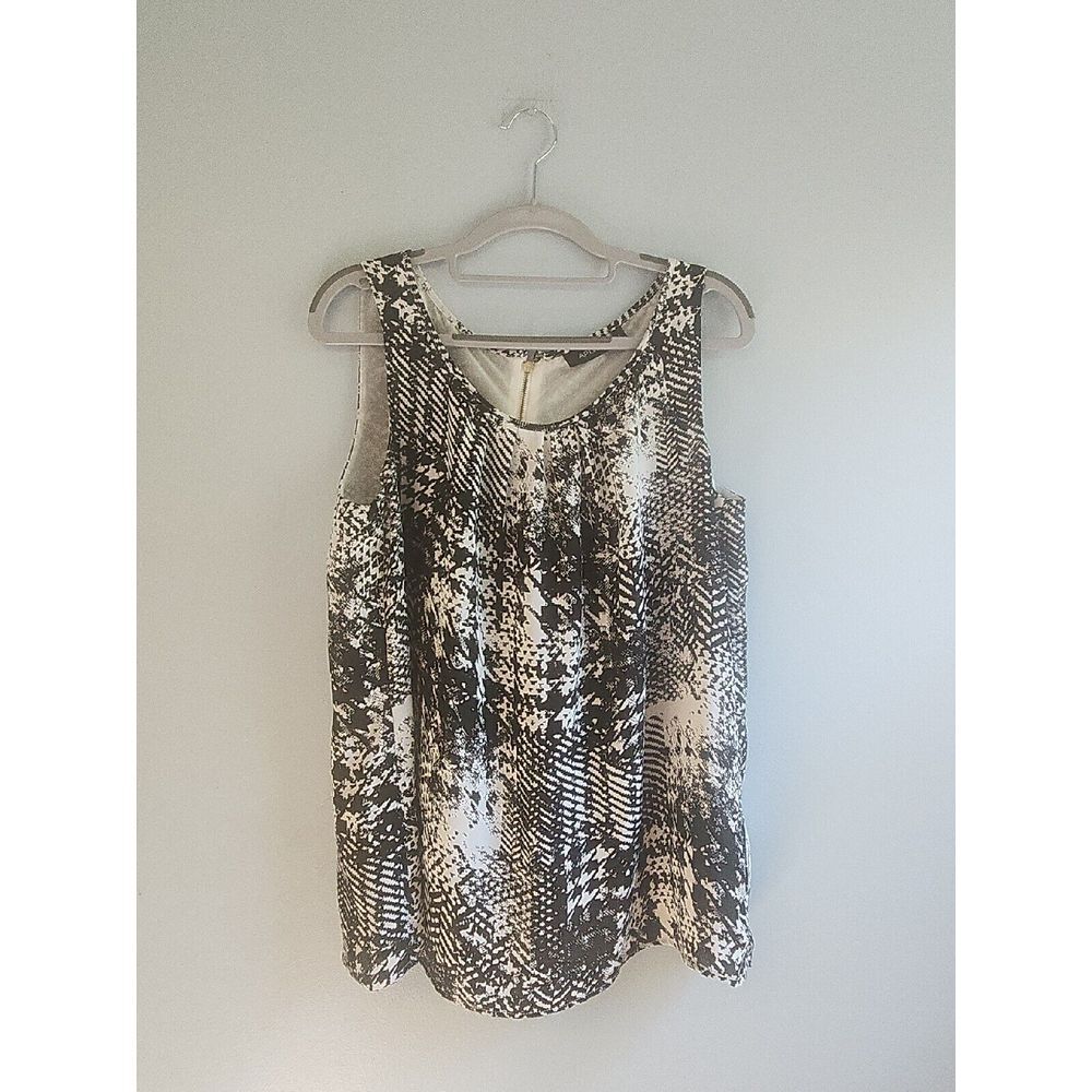 Apt 9 Black & White Lined Sleeveless Tank Top‎ Exposed Zip Professional sz large